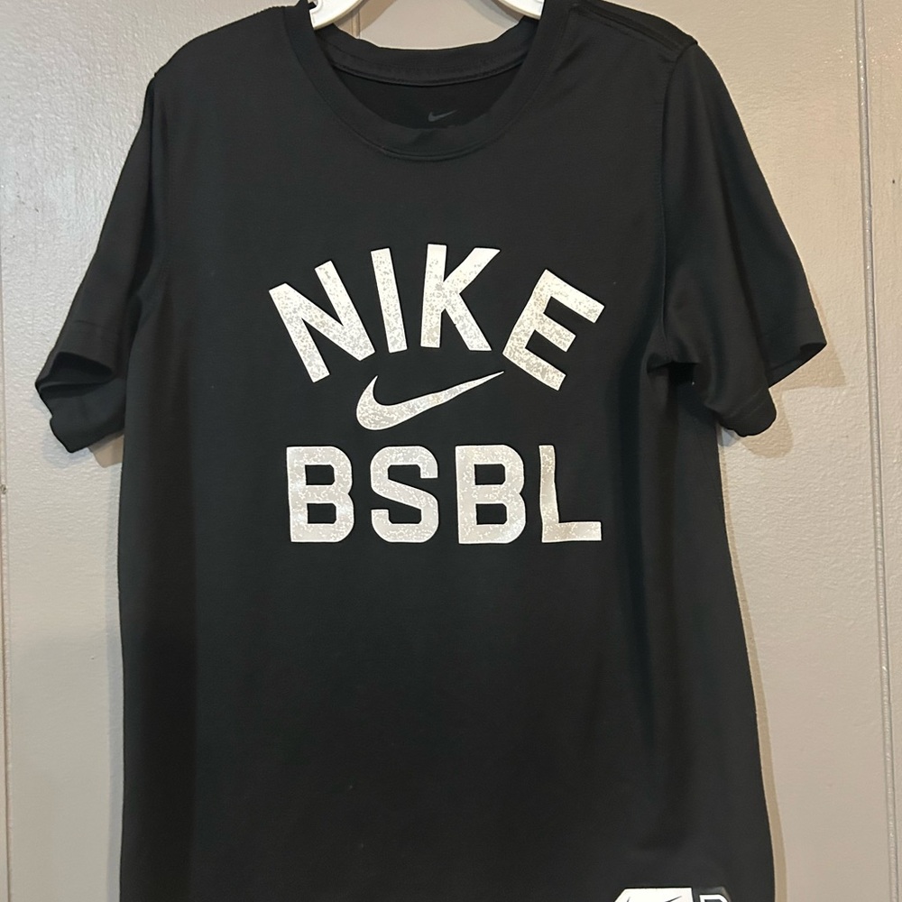 Nike Black T-Shirt with White NIKE and BSBL Logo